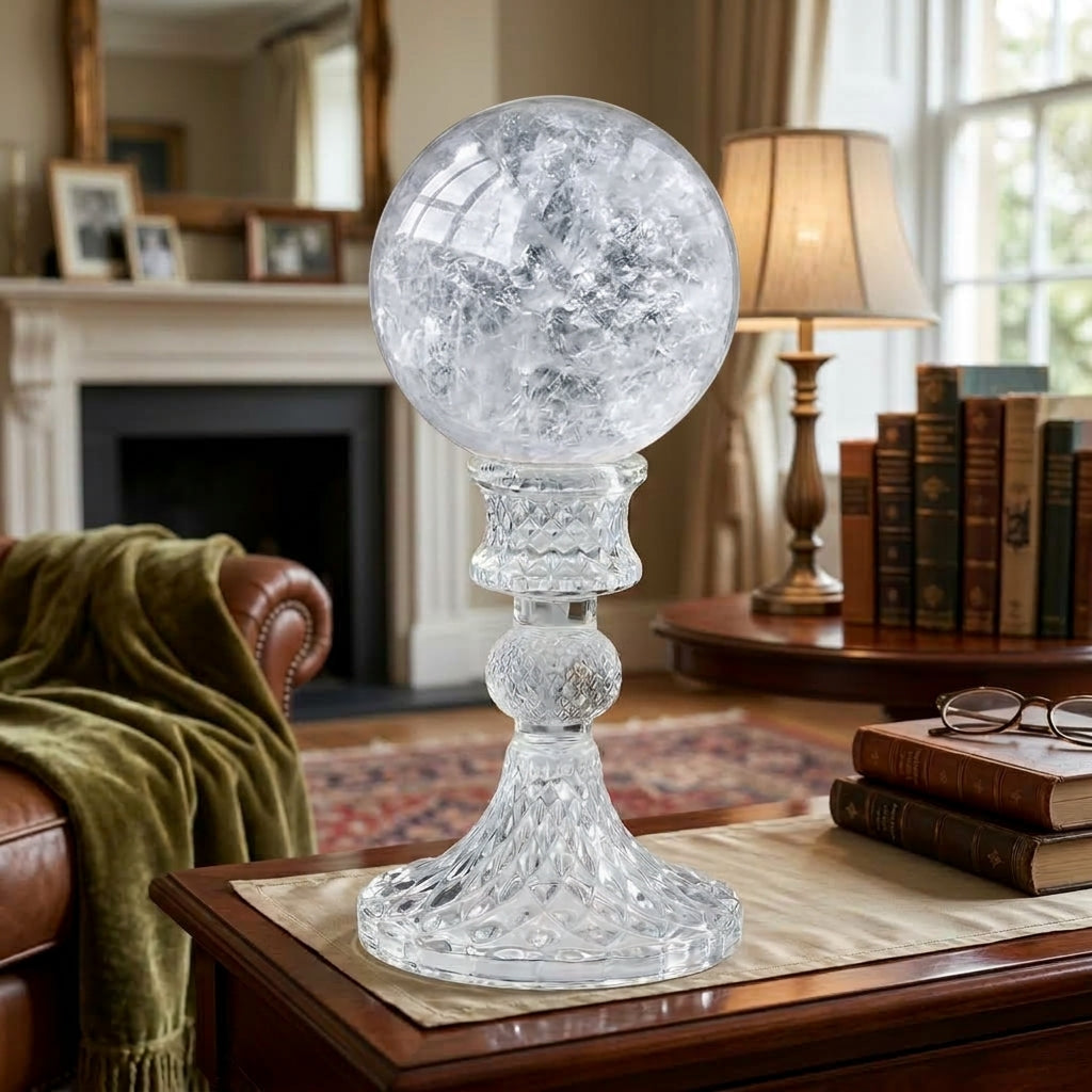 Natural Clear Quartz Crystal Ball 8cm with Crystal Stand | Crown Chakra