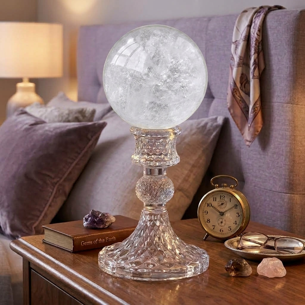 Natural Clear Quartz Crystal Ball 8cm with Crystal Stand | Crown Chakra