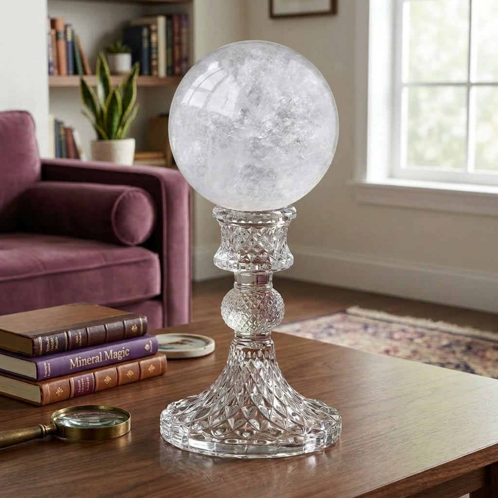 Natural Clear Quartz Crystal Ball 8cm with Crystal Stand | Crown Chakra