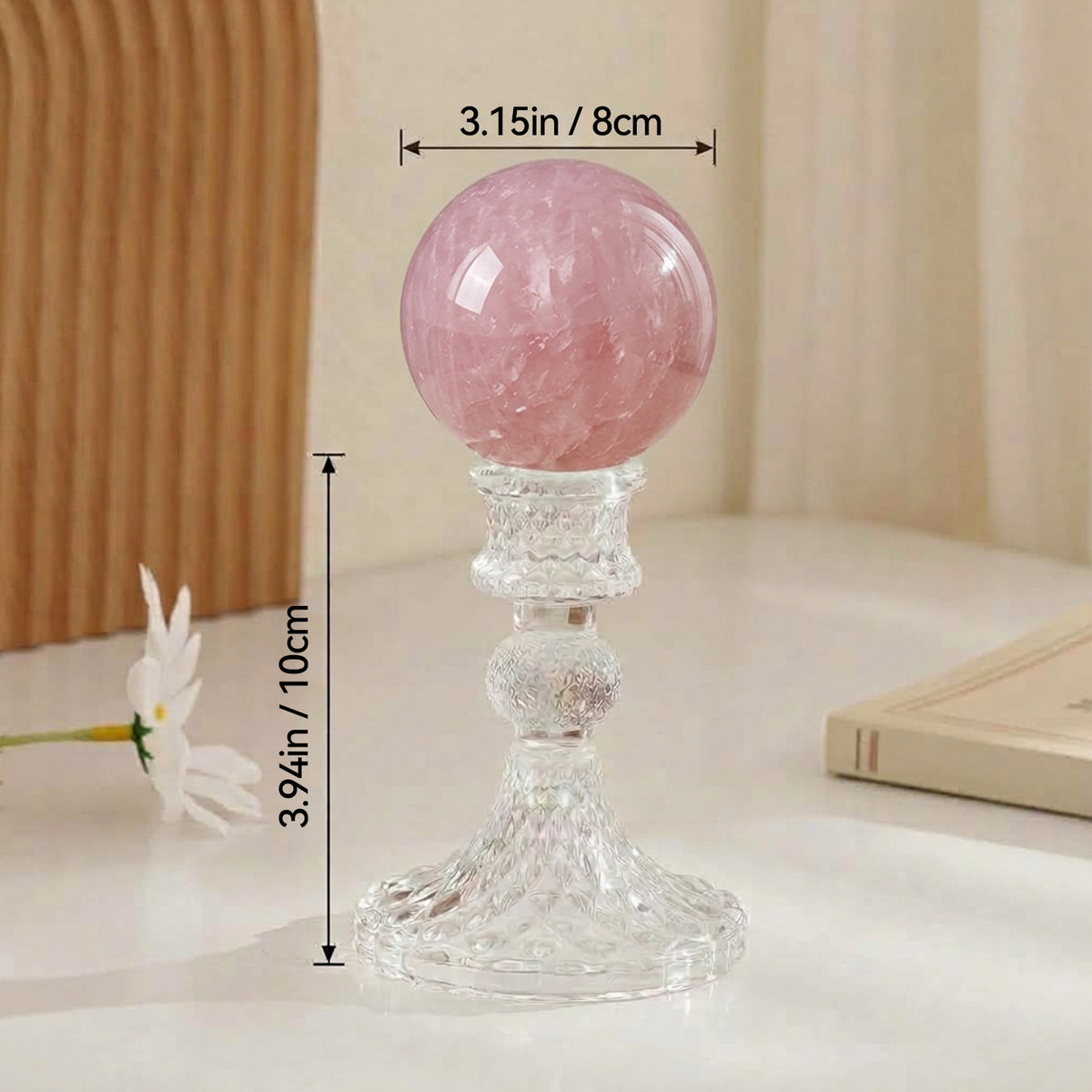 Natural Madagascar Rose Quartz Crystal Ball 8cm with Crystal Stand | Heart Chakra