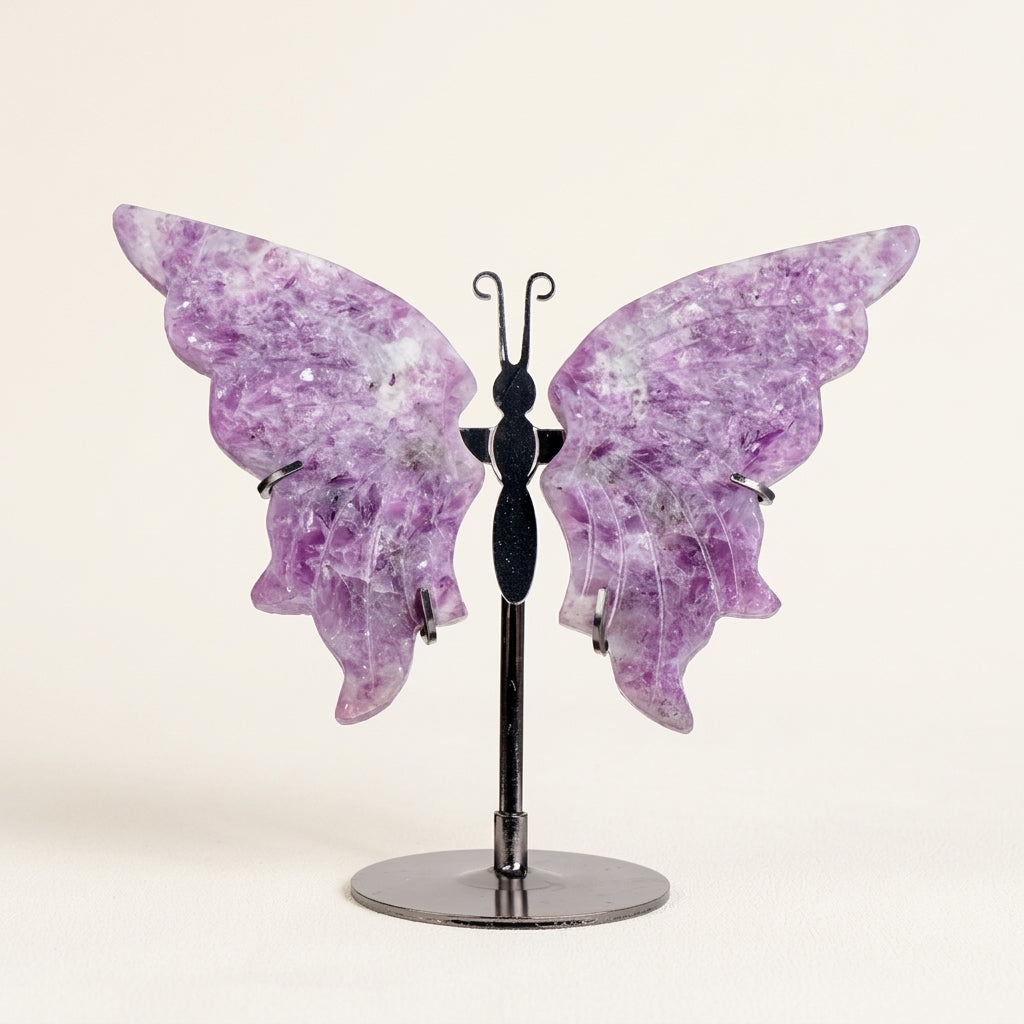 Lepidolite Butterfly Sculpture | Cut from Raw Crystal