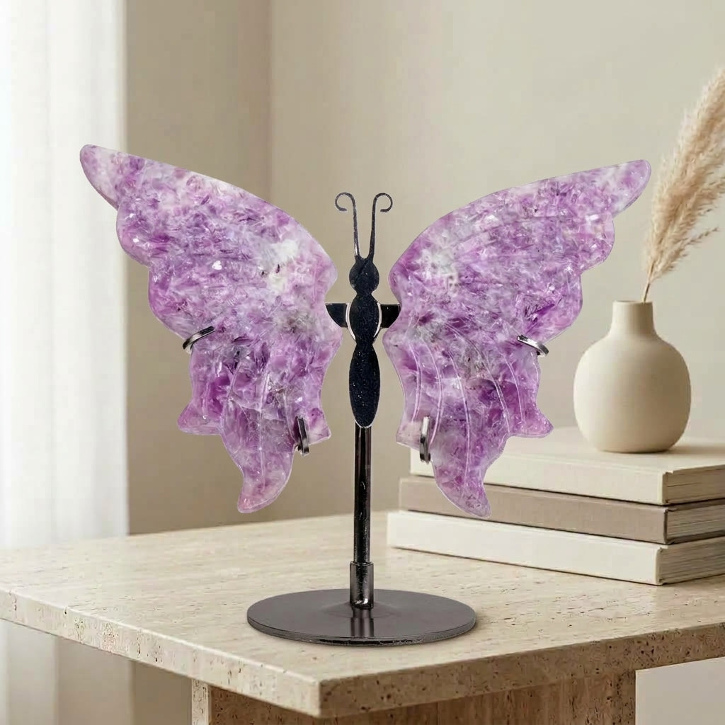 Lepidolite Butterfly Sculpture | Cut from Raw Crystal