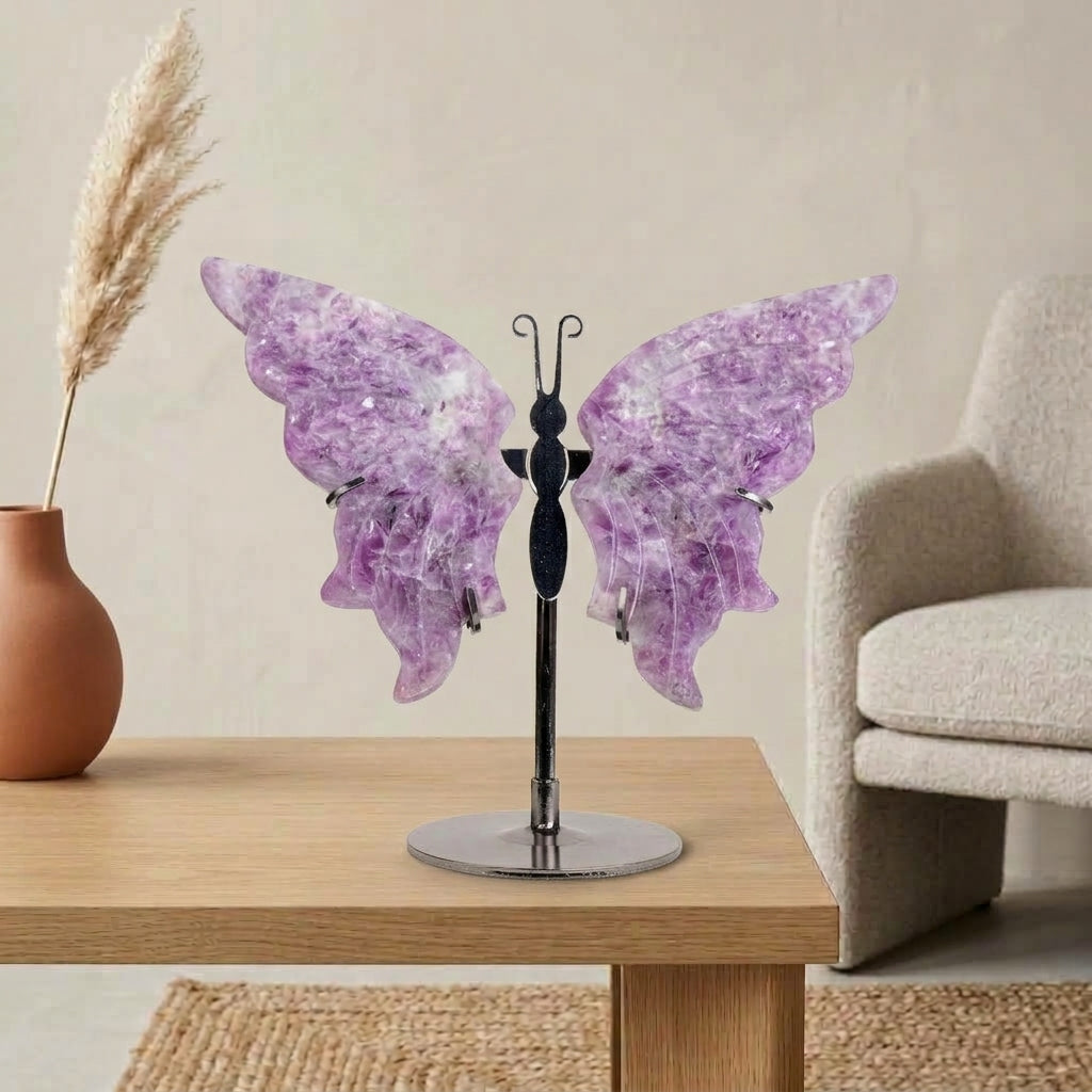 Lepidolite Butterfly Sculpture | Cut from Raw Crystal