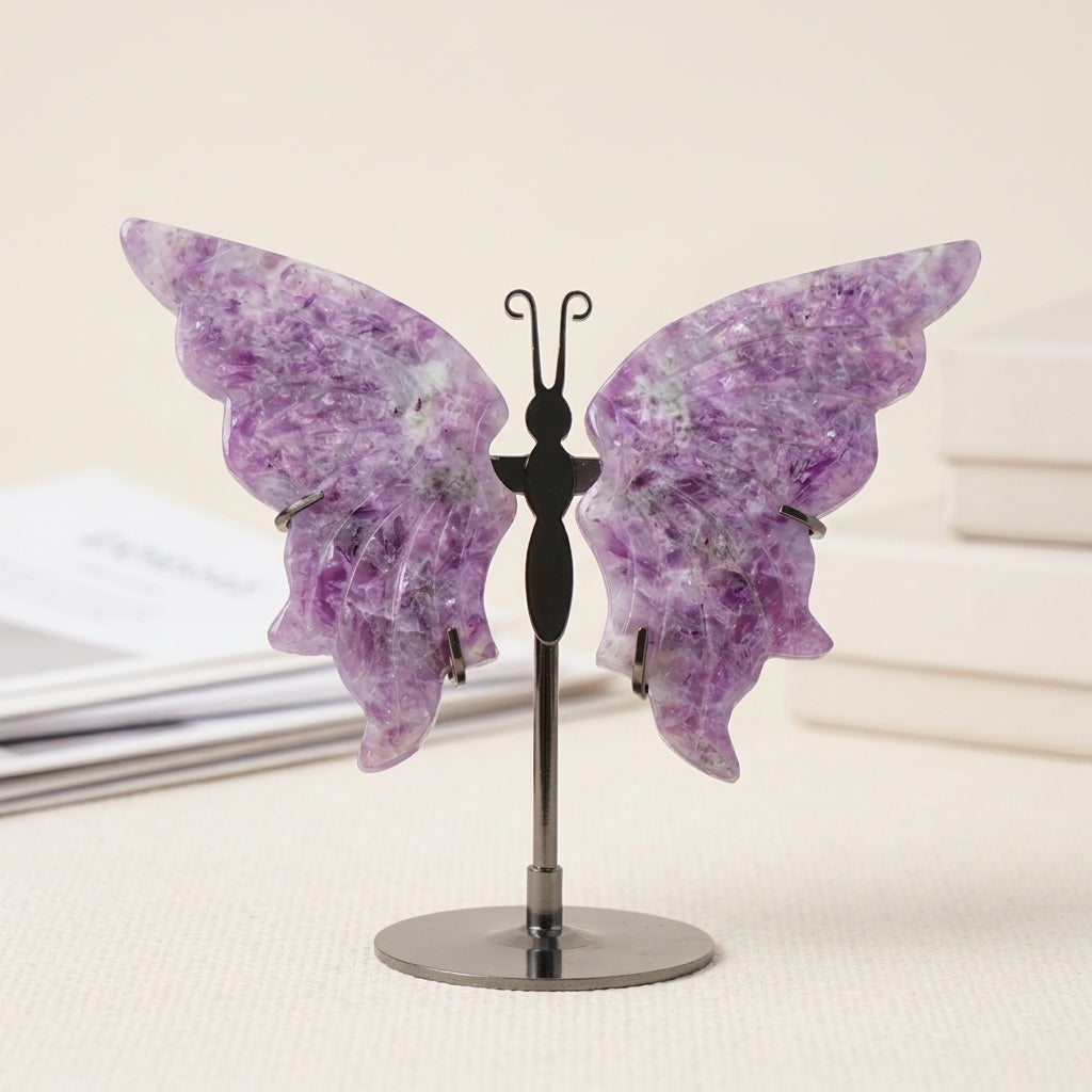 Lepidolite Butterfly Sculpture | Cut from Raw Crystal