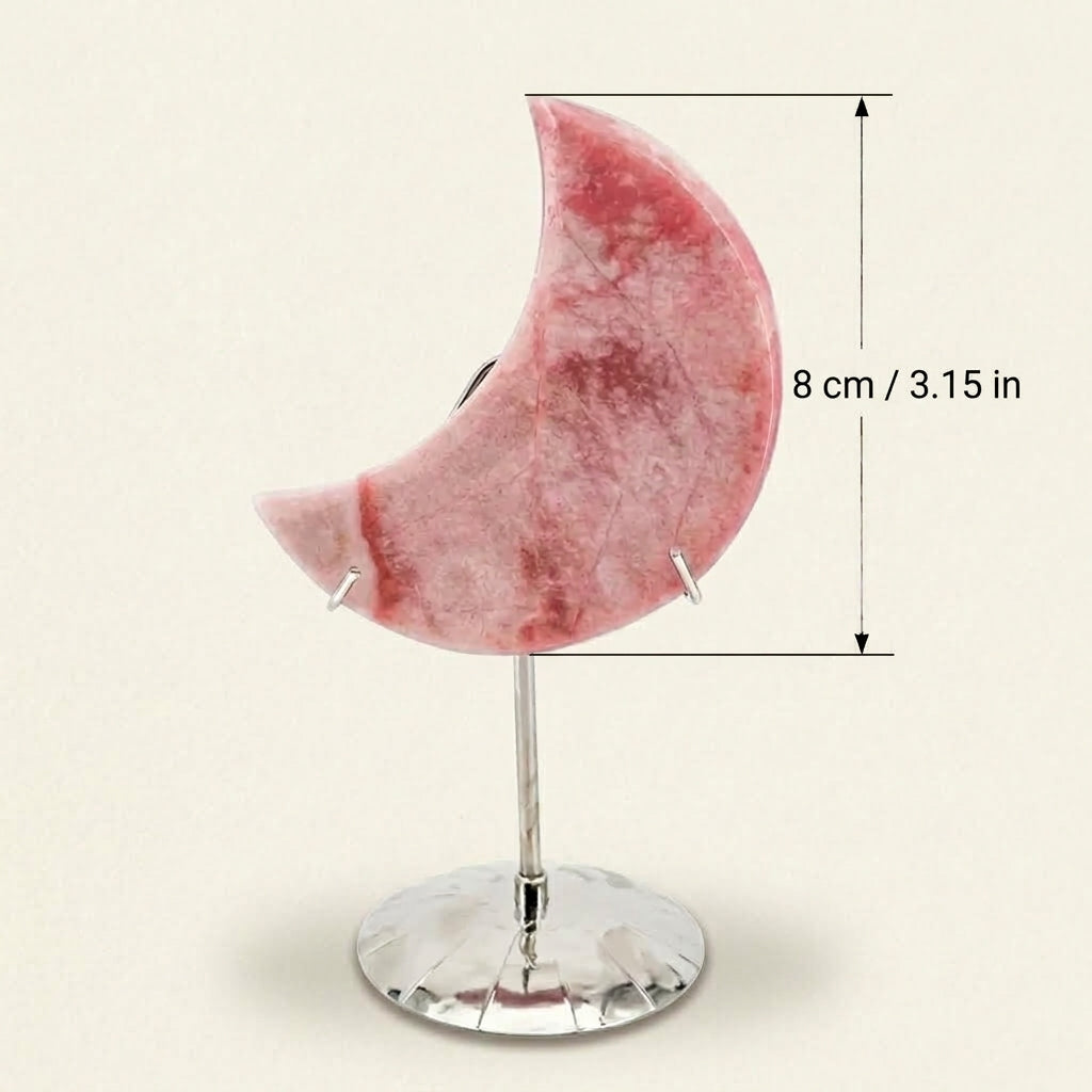 Pink Opal Moon Sculpture | Raw Stone Home Decor