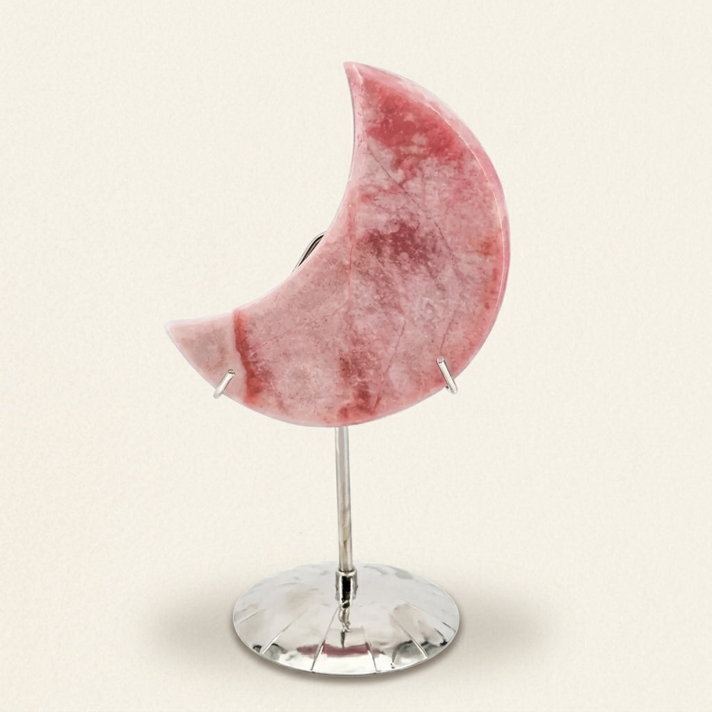Pink Opal Moon Sculpture | Raw Stone Home Decor