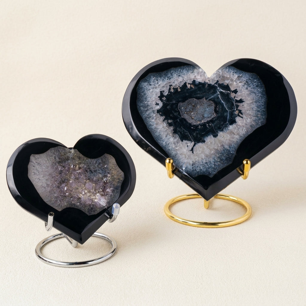 Black Agate Geode Heart | Natural Crystal Decor