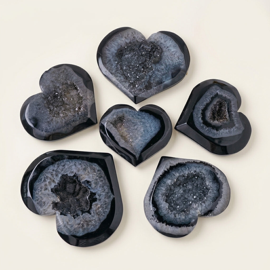 Black Agate Geode Heart | Natural Crystal Decor