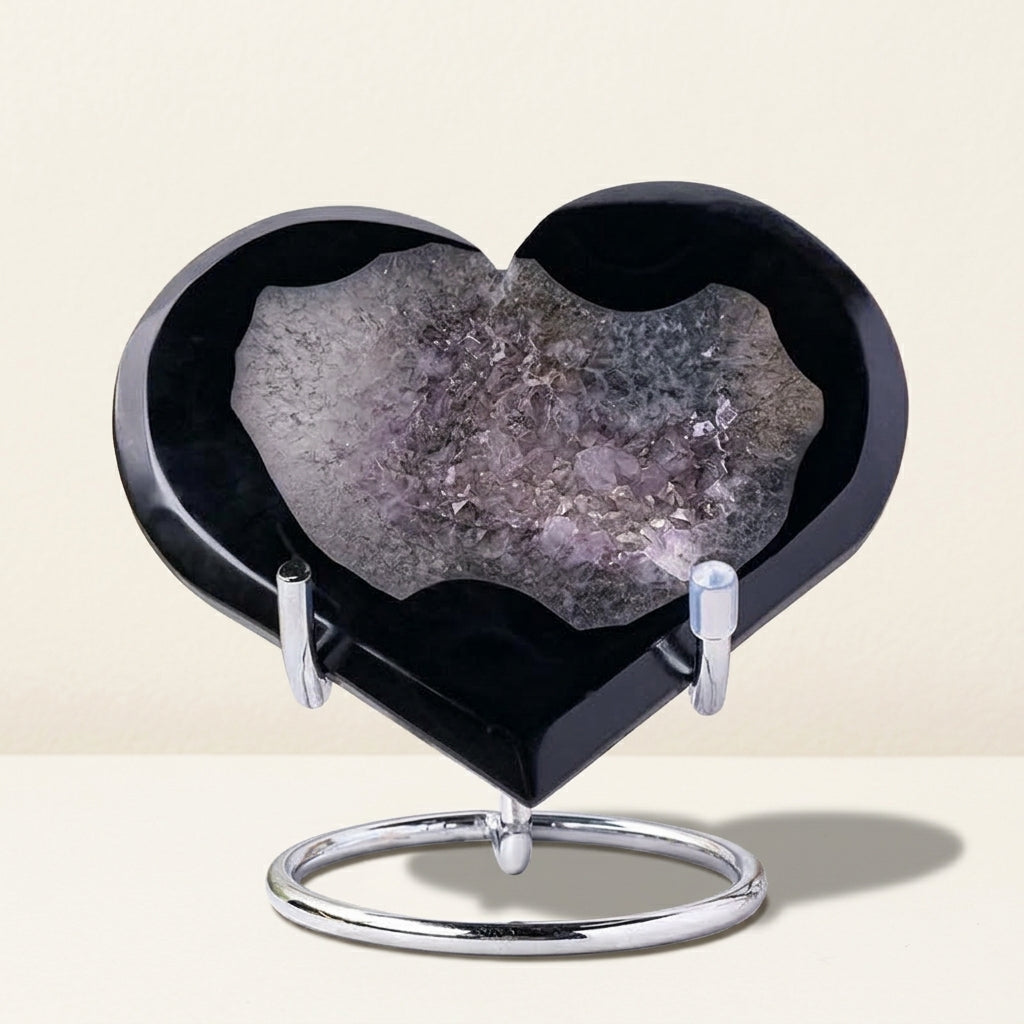 Black Agate Geode Heart | Natural Crystal Decor