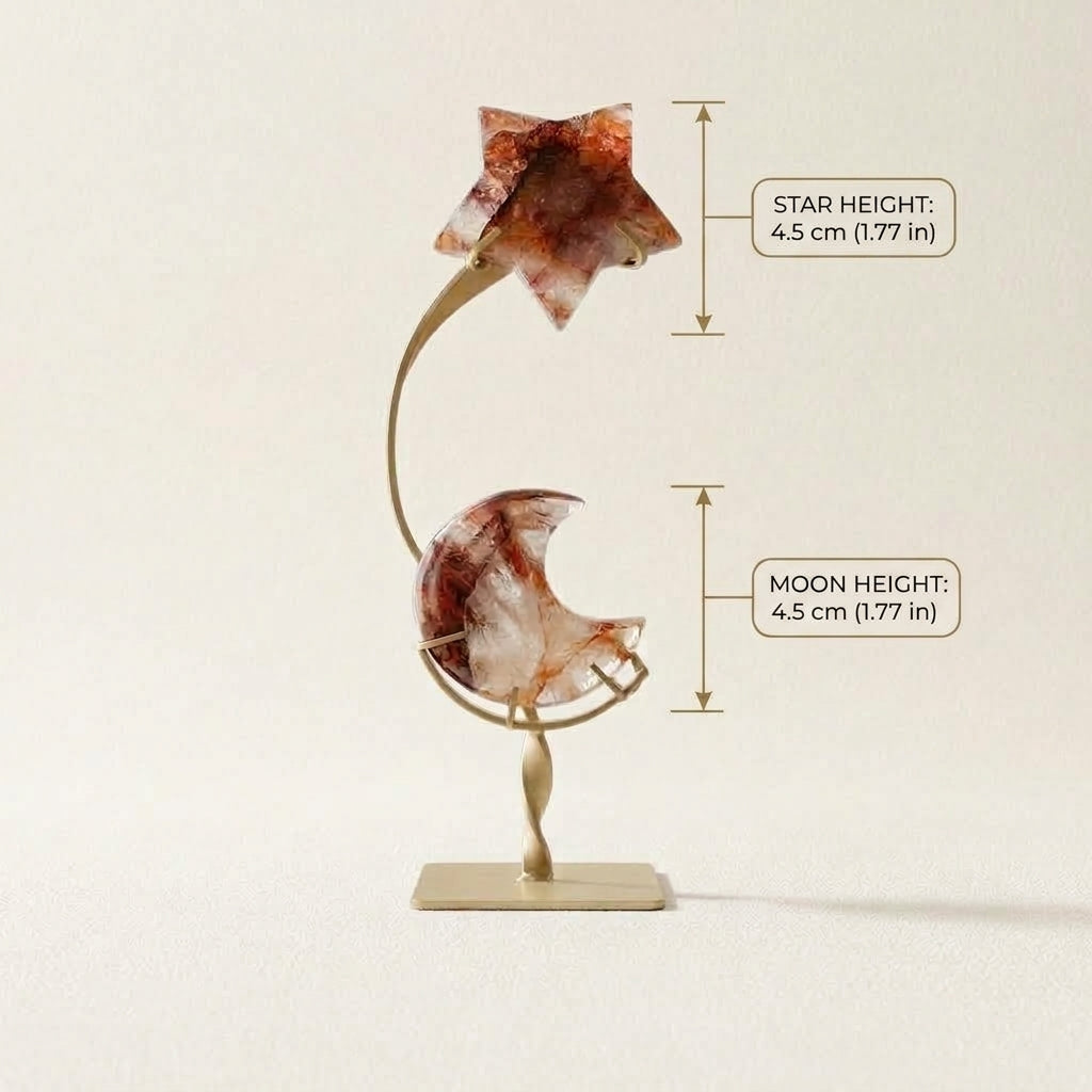 Red Hematoid Quartz Star & Moon Ornament | Grounding Energy