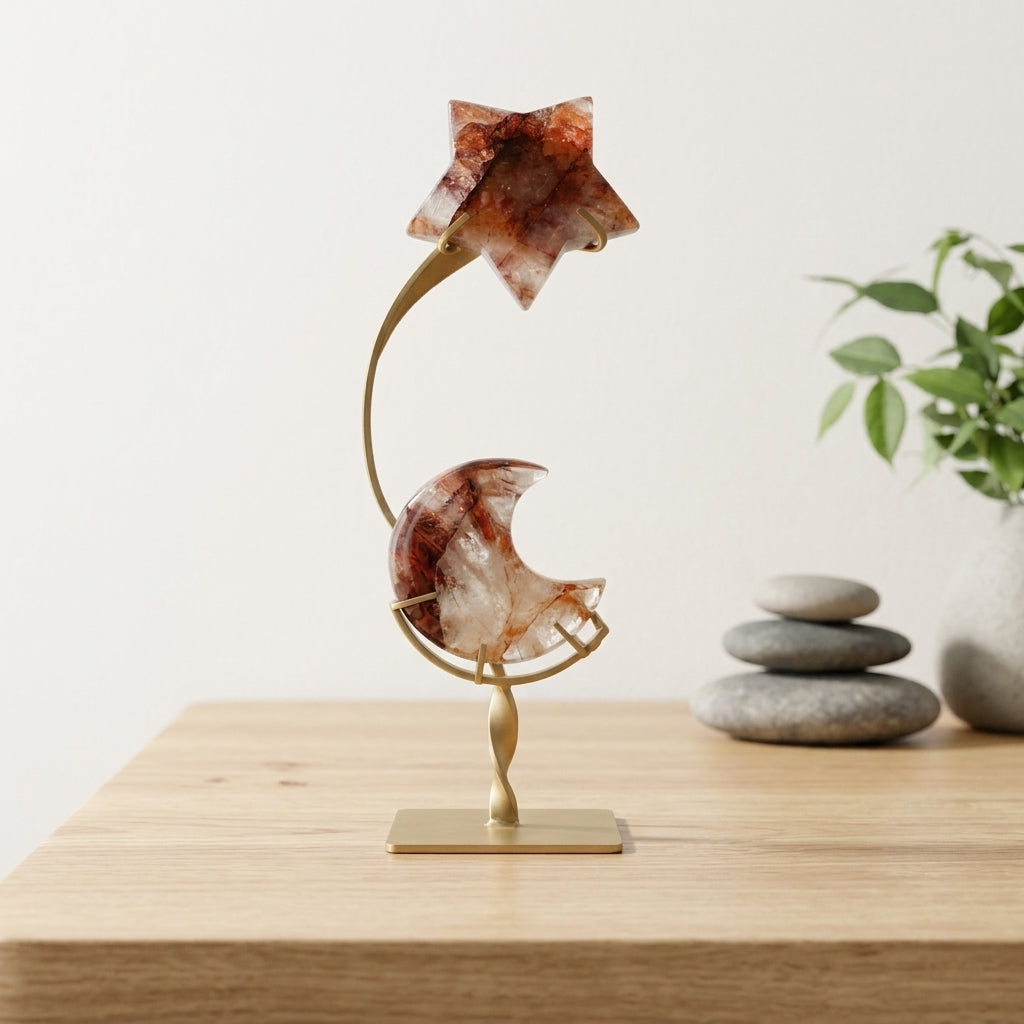 Red Hematoid Quartz Star & Moon Ornament | Grounding Energy
