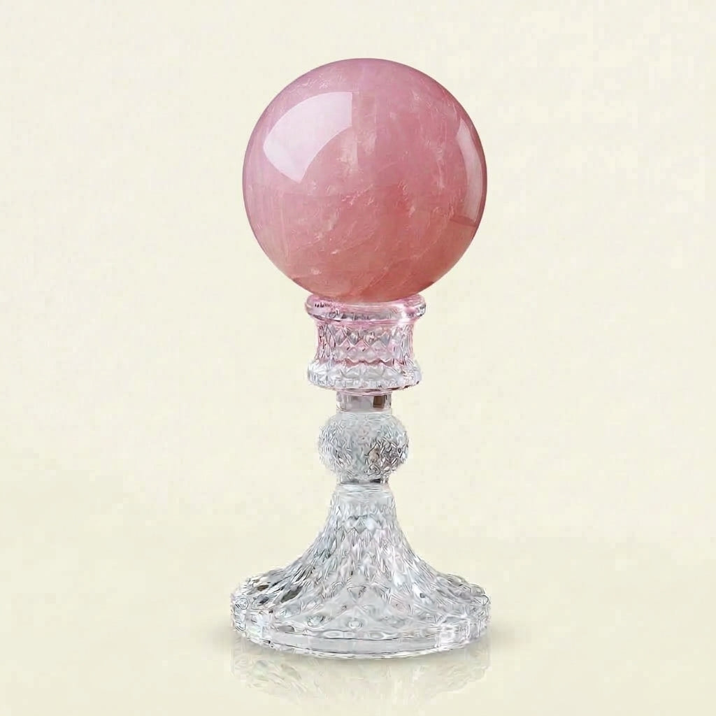 Natural Madagascar Rose Quartz Crystal Ball 8cm with Crystal Stand | Heart Chakra