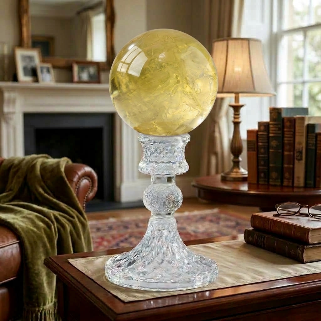 Natural Citrine Crystal Ball 8cm with Crystal Stand | Solar Plexus