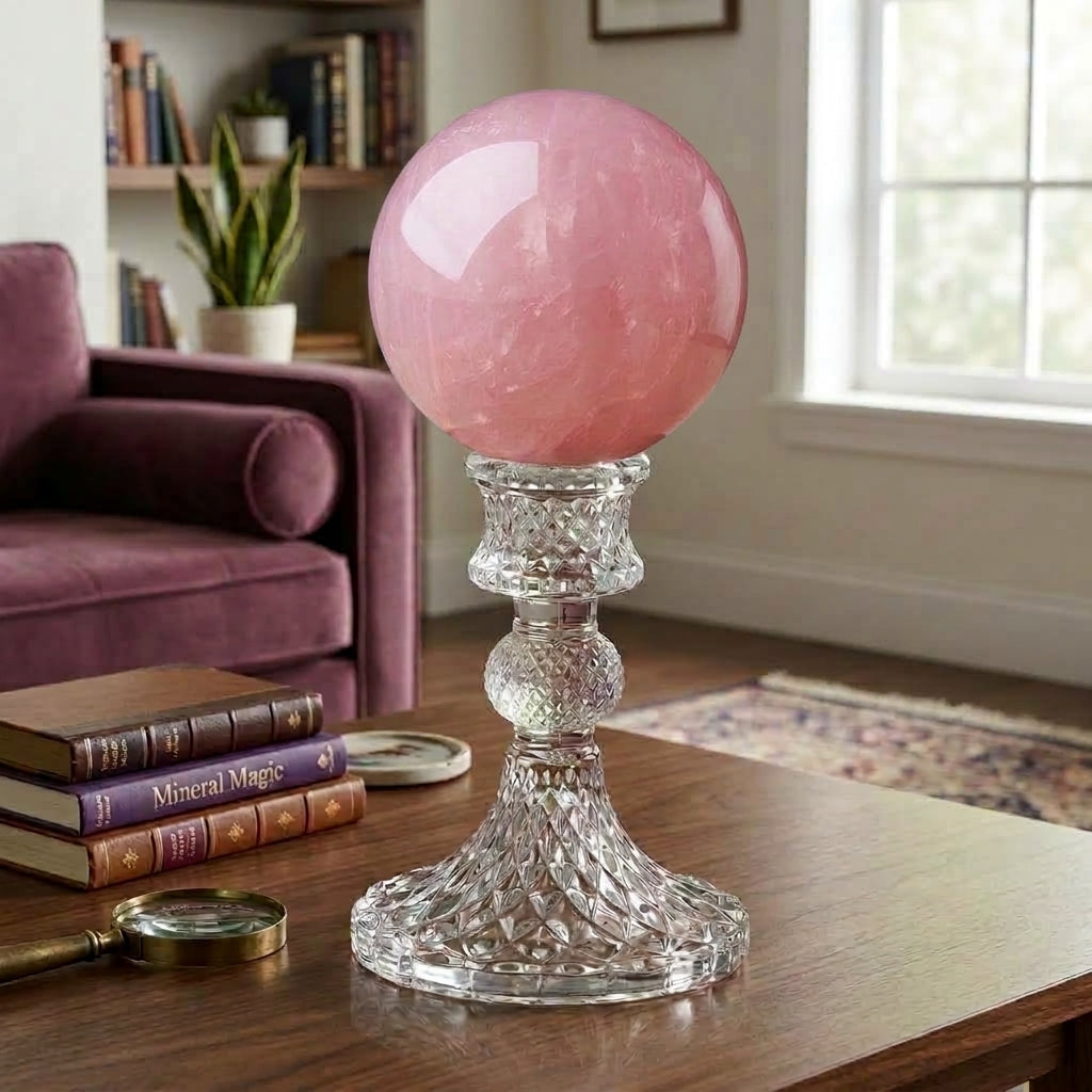 Natural Madagascar Rose Quartz Crystal Ball 8cm with Crystal Stand | Heart Chakra