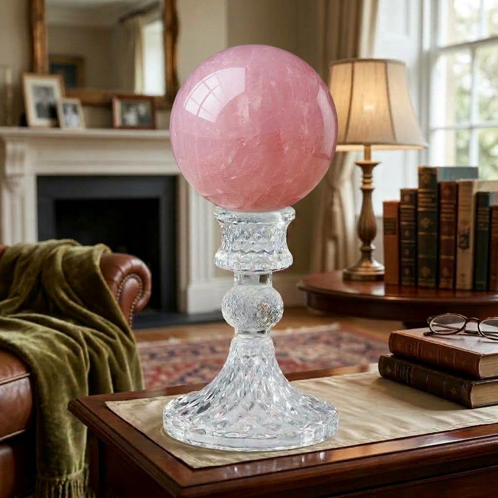 Natural Madagascar Rose Quartz Crystal Ball 8cm with Crystal Stand | Heart Chakra