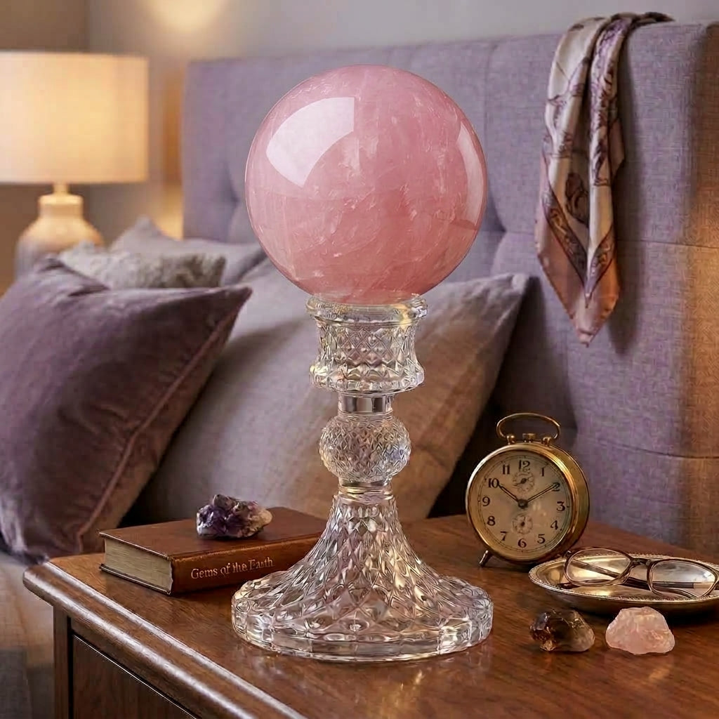 Natural Madagascar Rose Quartz Crystal Ball 8cm with Crystal Stand | Heart Chakra