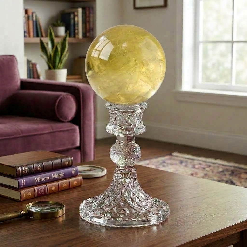 Natural Citrine Crystal Ball 8cm with Crystal Stand | Solar Plexus