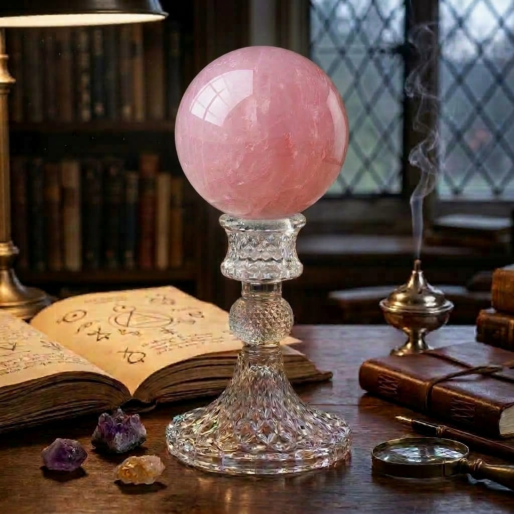 Natural Madagascar Rose Quartz Crystal Ball 8cm with Crystal Stand | Heart Chakra