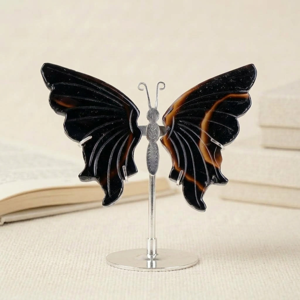 Black Agate Butterfly Sculpture | Cut from Raw Crystal