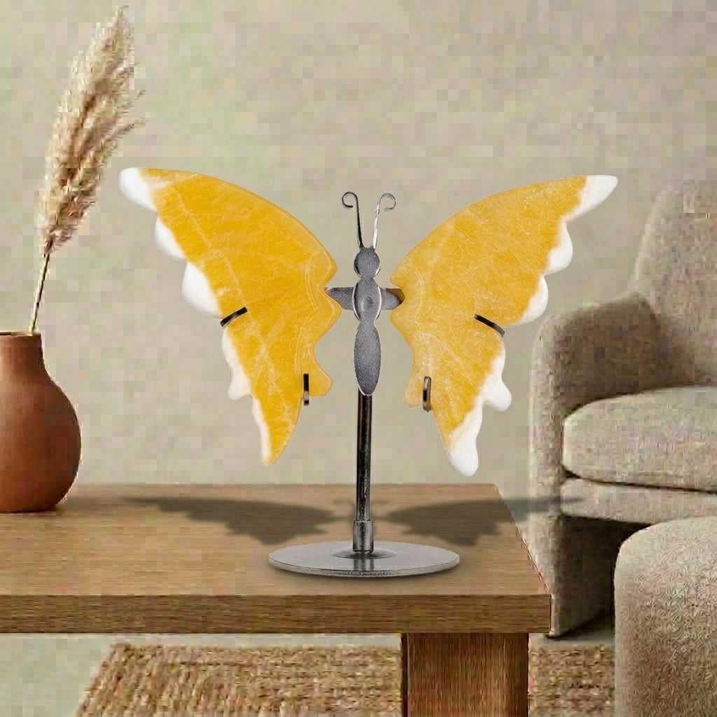 Yellow Calcite Butterfly Sculpture | Cut from Raw Crystal