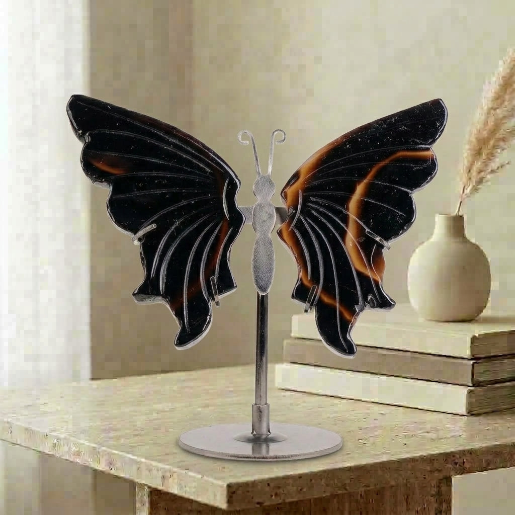 Black Agate Butterfly Sculpture | Cut from Raw Crystal