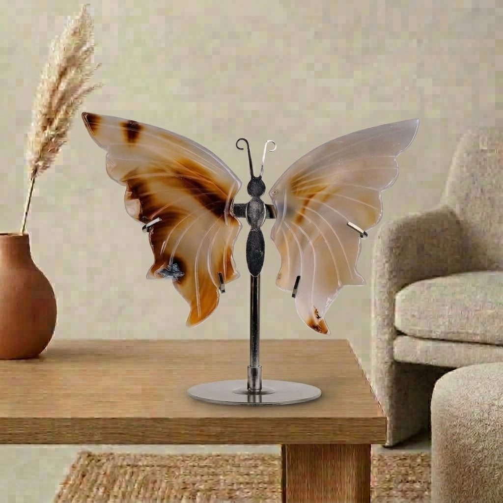 Natural Agate Butterfly Sculpture | Cut from Raw Crystal