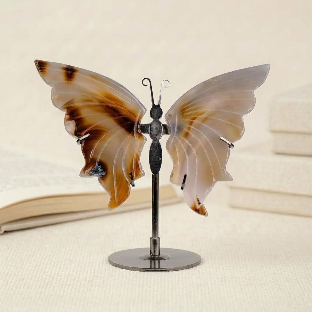 Natural Agate Butterfly Sculpture | Cut from Raw Crystal