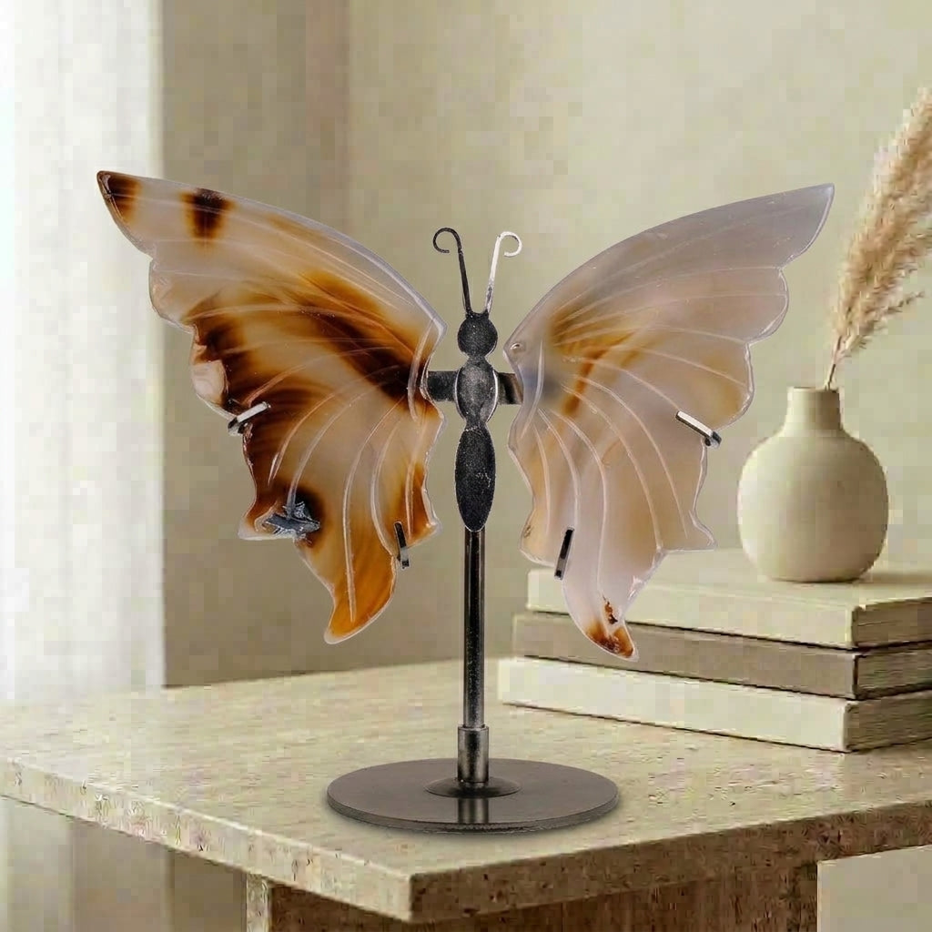 Natural Agate Butterfly Sculpture | Cut from Raw Crystal