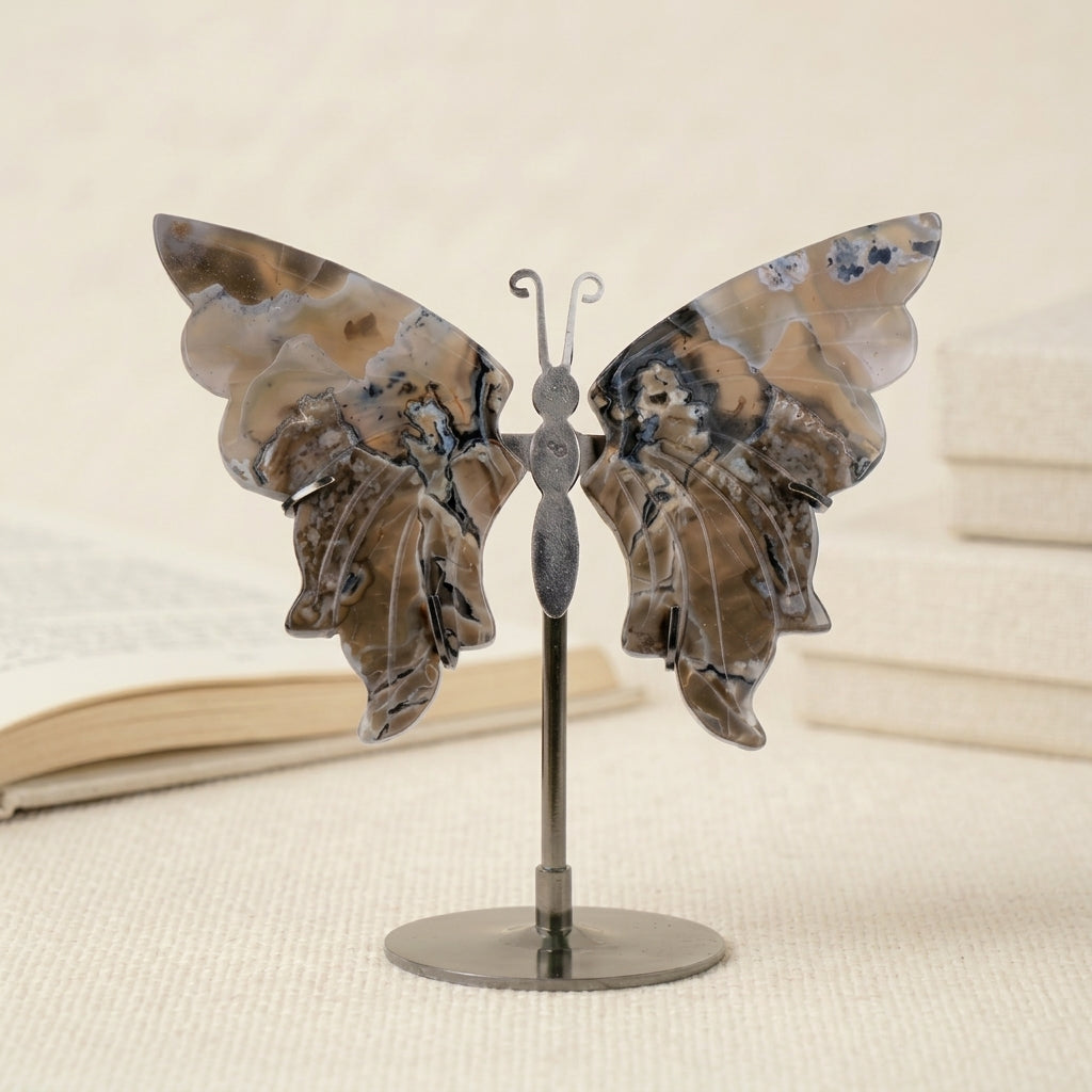 Volcanic Agate Butterfly Sculpture | Cut from Raw Crystal