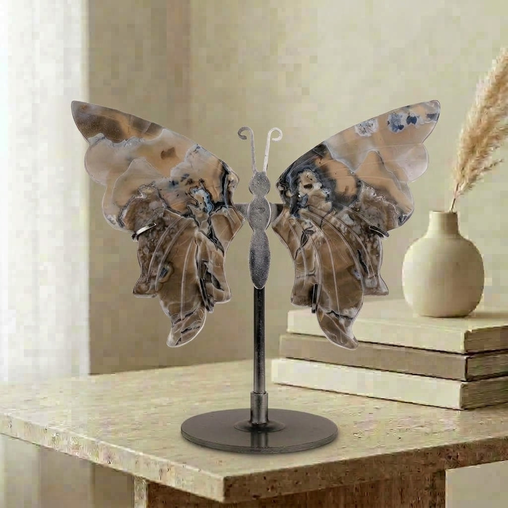 Volcanic Agate Butterfly Sculpture | Cut from Raw Crystal