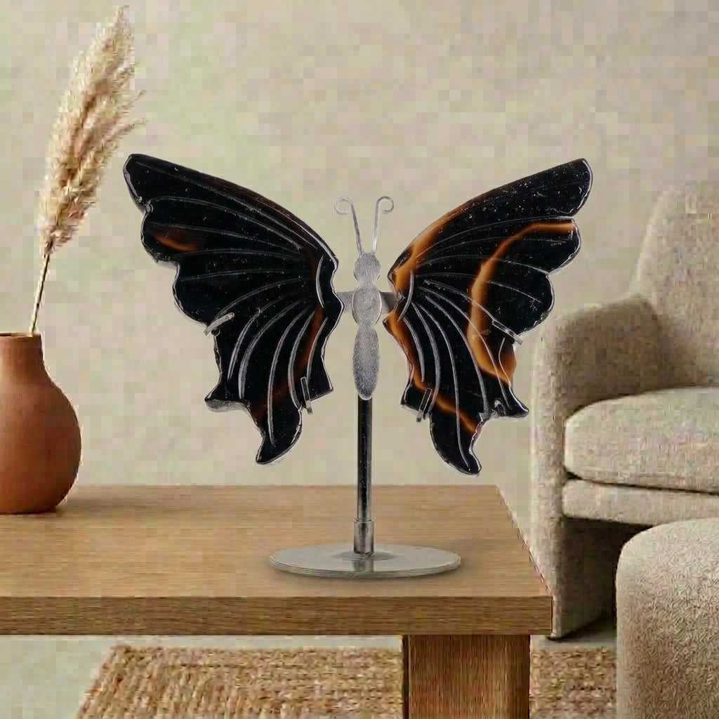 Black Agate Butterfly Sculpture | Cut from Raw Crystal