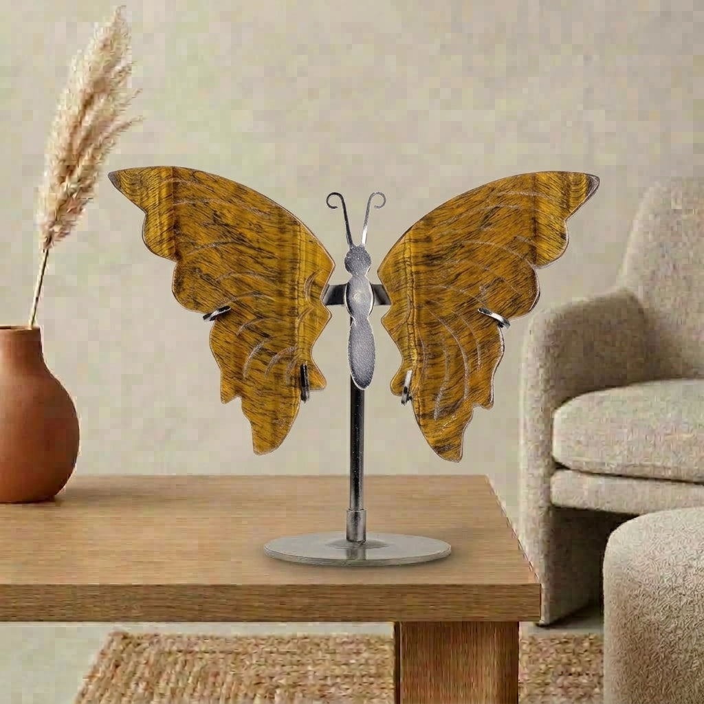 Tiger's Eye Butterfly Sculpture | Cut from Raw Crystal