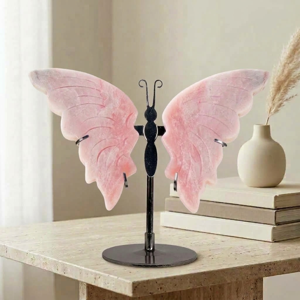 Rose Quartz Butterfly Sculpture | Cut from Raw Crystal