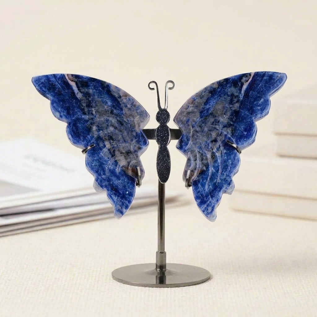 Blue Spot Jasper Butterfly Sculpture | Cut from Raw Crystal