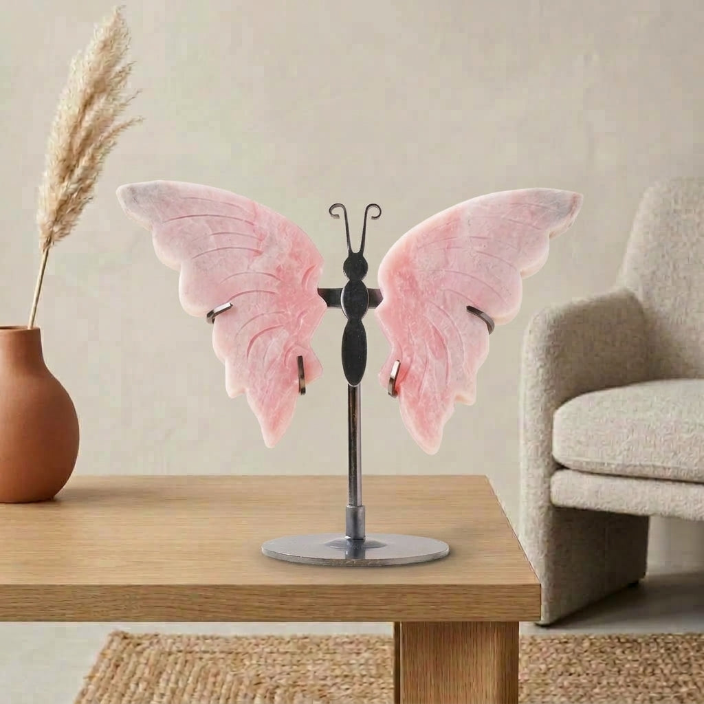 Rose Quartz Butterfly Sculpture | Cut from Raw Crystal