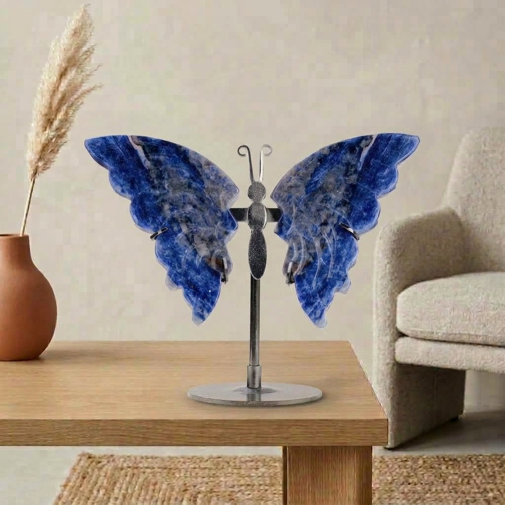 Blue Spot Jasper Butterfly Sculpture | Cut from Raw Crystal