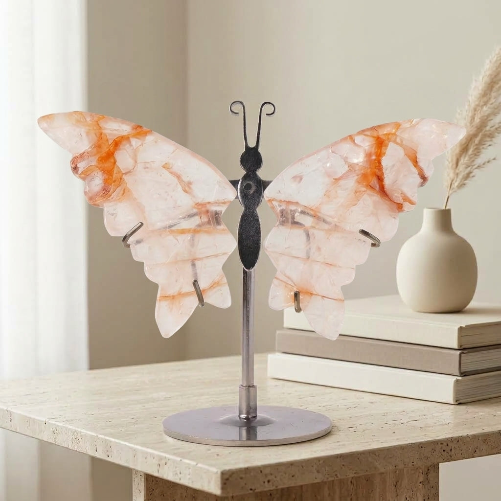 Red Hematoid Quartz Butterfly Sculpture | Cut from Raw Crystal