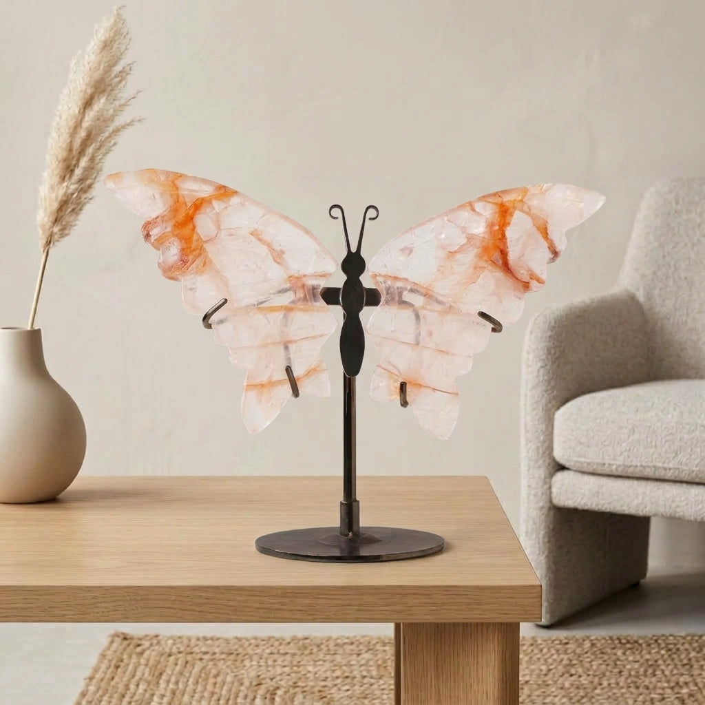 Red Hematoid Quartz Butterfly Sculpture | Cut from Raw Crystal