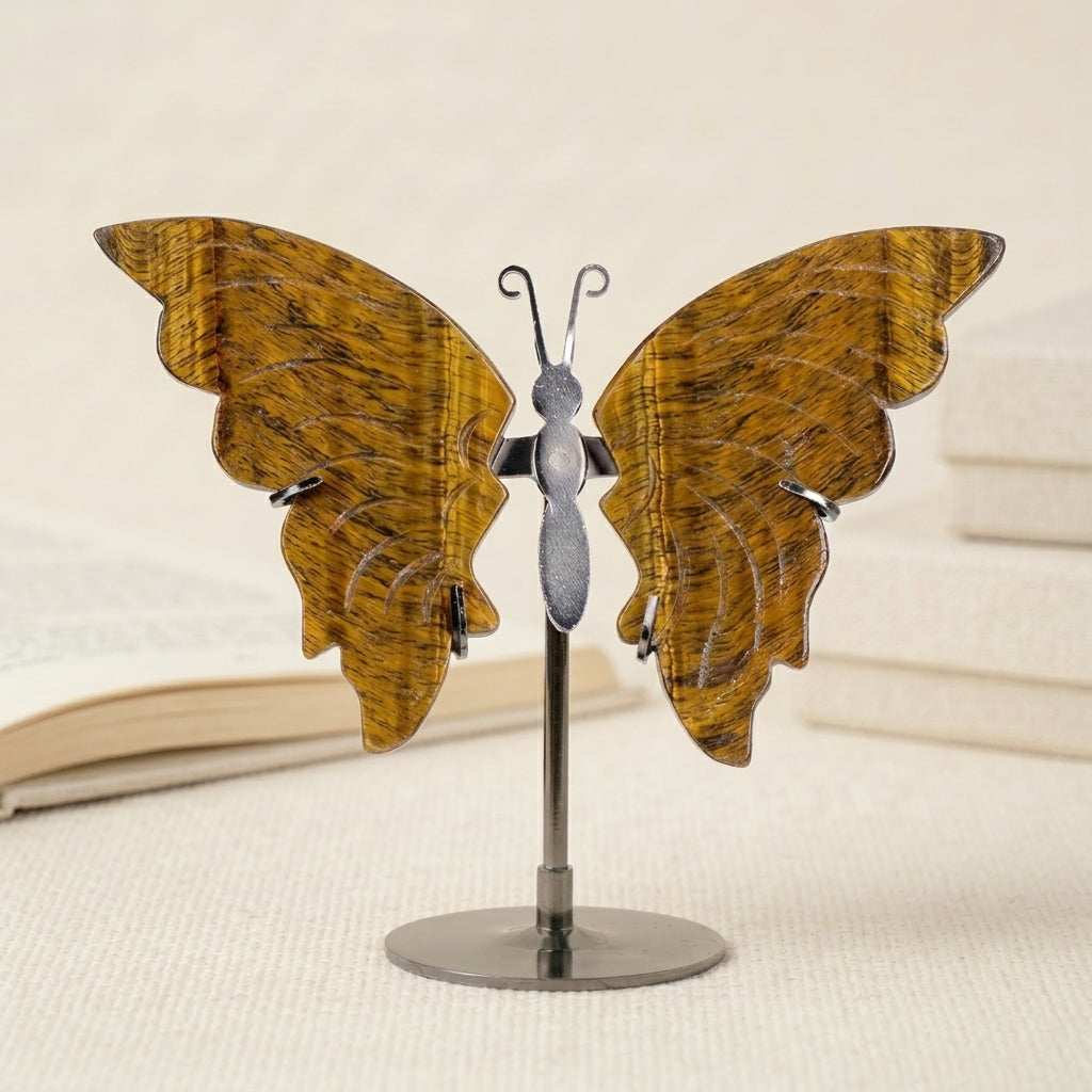 Tiger's Eye Butterfly Sculpture | Cut from Raw Crystal
