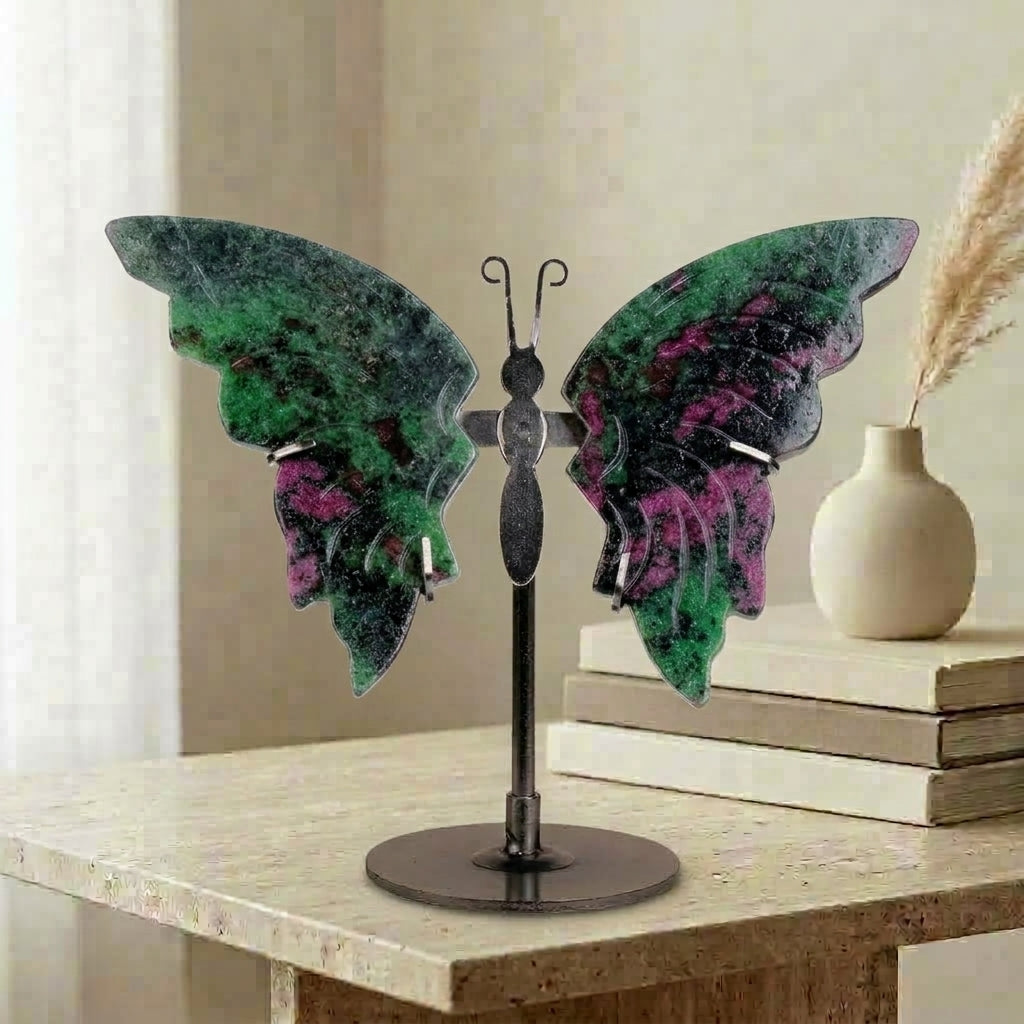 Ruby Zoisite Butterfly Sculpture | Cut from Raw Crystal