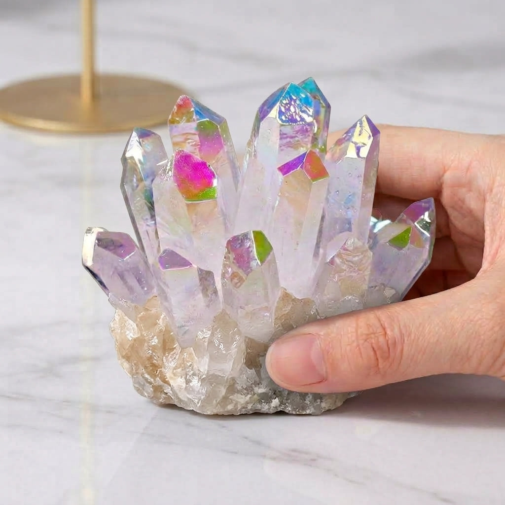 Rainbow Aura Quartz Cluster | Angel Aura Crystal Decor