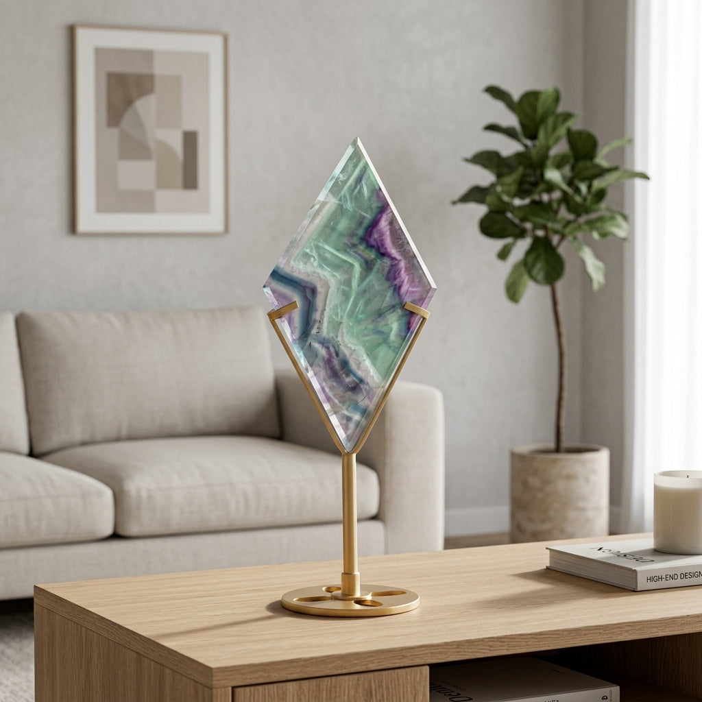 Natural Fluorite Diamond Sculpture | Mental Clarity & Focus