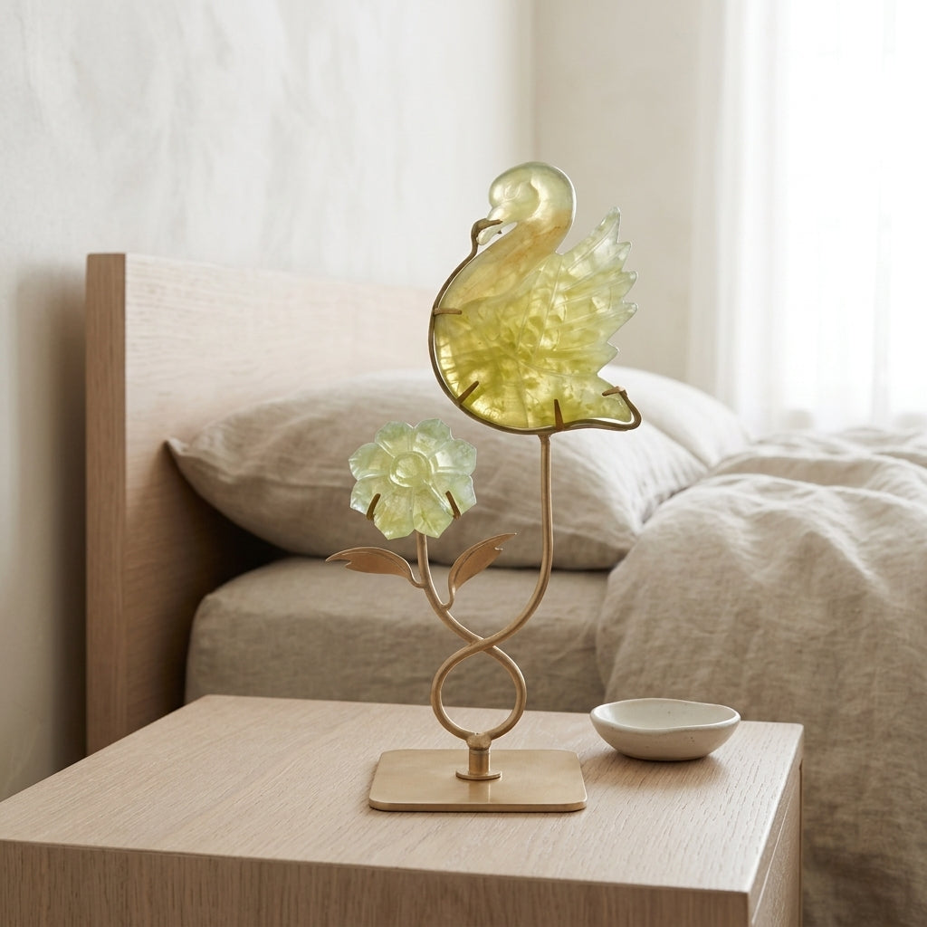 Citrine Bird & Flower Sculpture | Abundance & New Beginnings