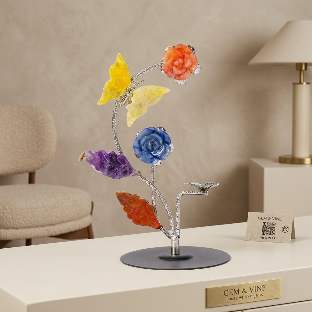 Crystal Flower Branch Sculpture | Agate & Quartz Home Decor