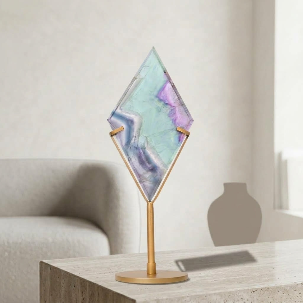 Natural Fluorite Diamond Sculpture | Mental Clarity & Focus