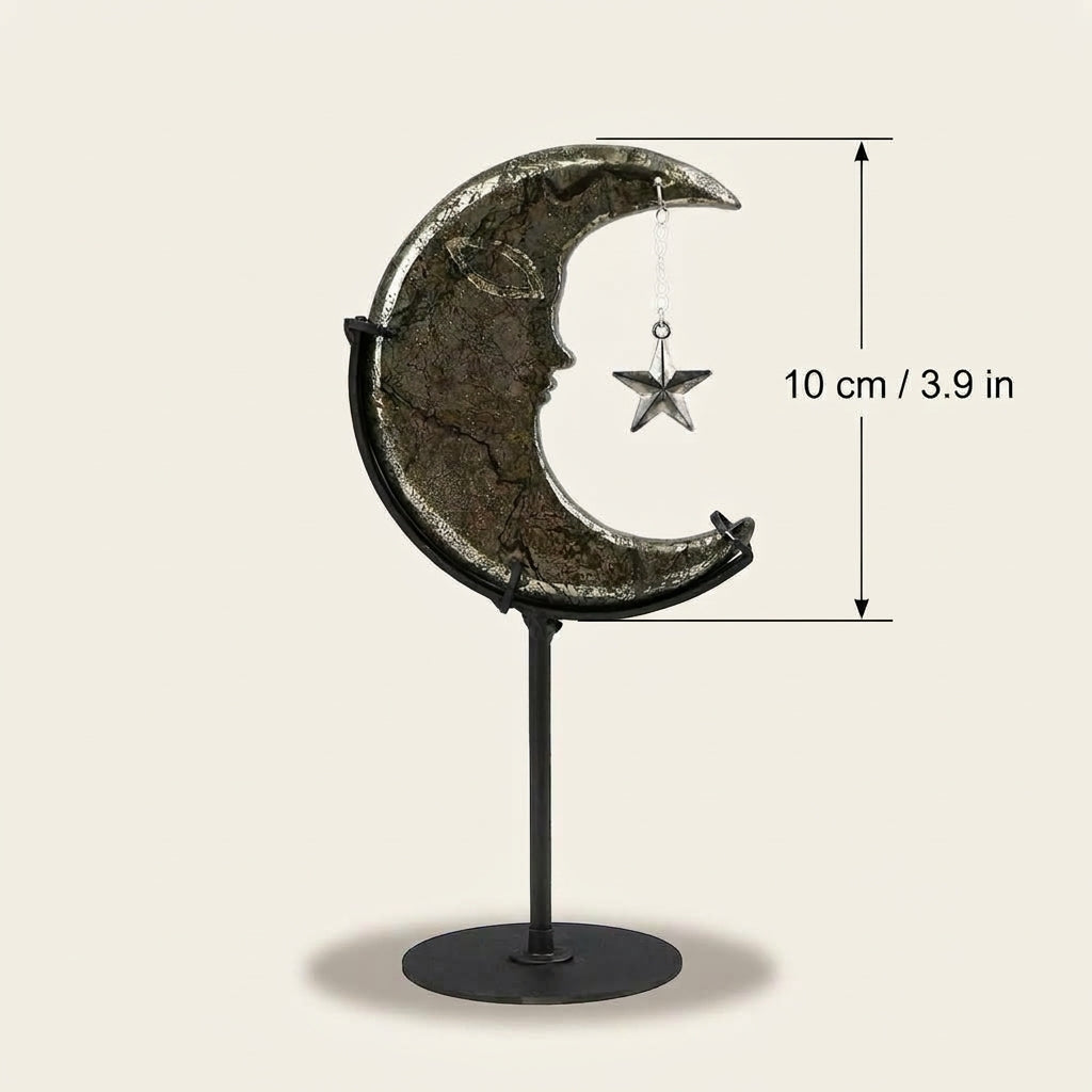 Chalcopyrite Moon Sculpture with Star | Cut from Raw Stone