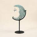 Raw Amazonite Moon Sculpture with Star | Hand-Polished