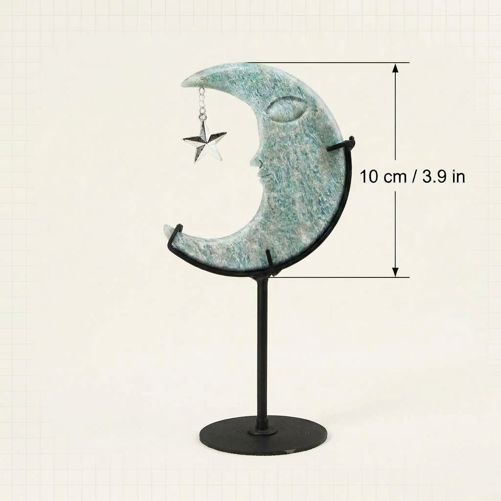 Raw Amazonite Moon Sculpture with Star | Hand-Polished