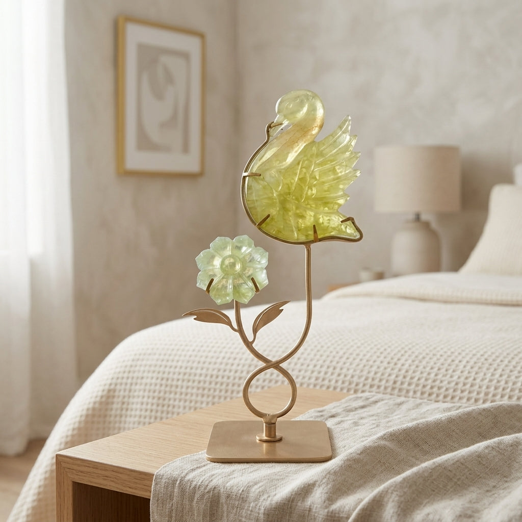 Citrine Bird & Flower Sculpture | Abundance & New Beginnings