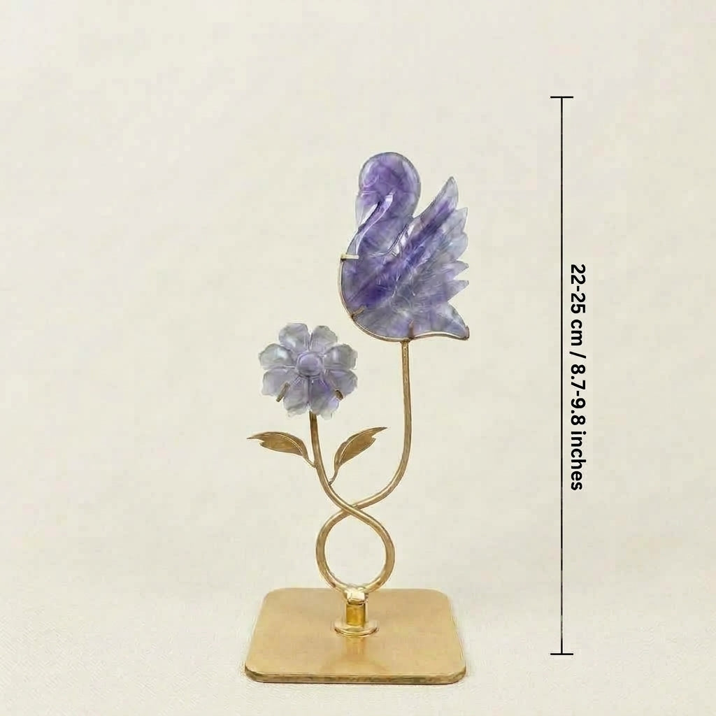Purple Fluorite Bird & Flower Sculpture | Clarity & New Beginnings